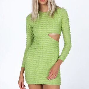 Princess Polly Lime Green Cutout Y2k Mini Dress with Long Sleeves Size 2